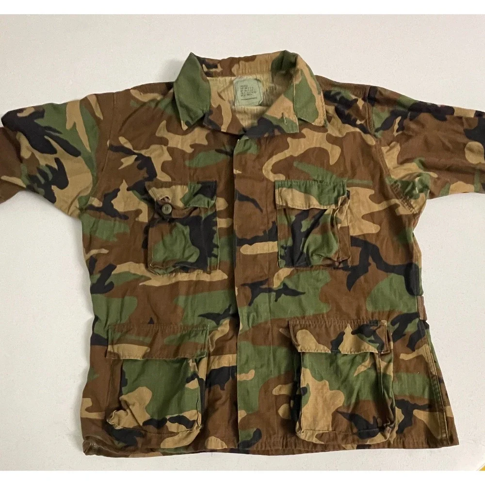 Vintage US Military Woodland Camo BDU Field Jacket Large Regular 1985 Ripstop - Picture 3 of 12